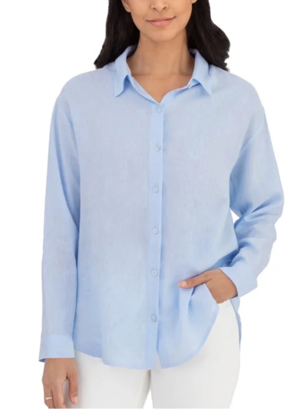 Blank NYC Women's Blue Linen Blend Button Up Shirt Large Lightweight Casual